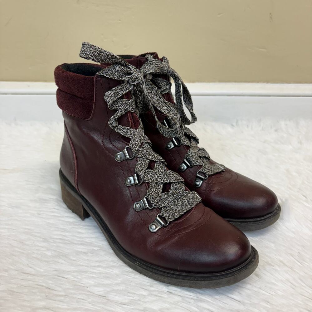 Sam Edelman Darrah Dark Red Wine Suede and Leather Hiking Boots Size 7